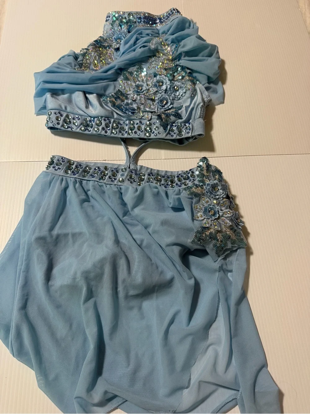 Glamour solo dance costume blue lyrical Troubled waters SA-Small adult